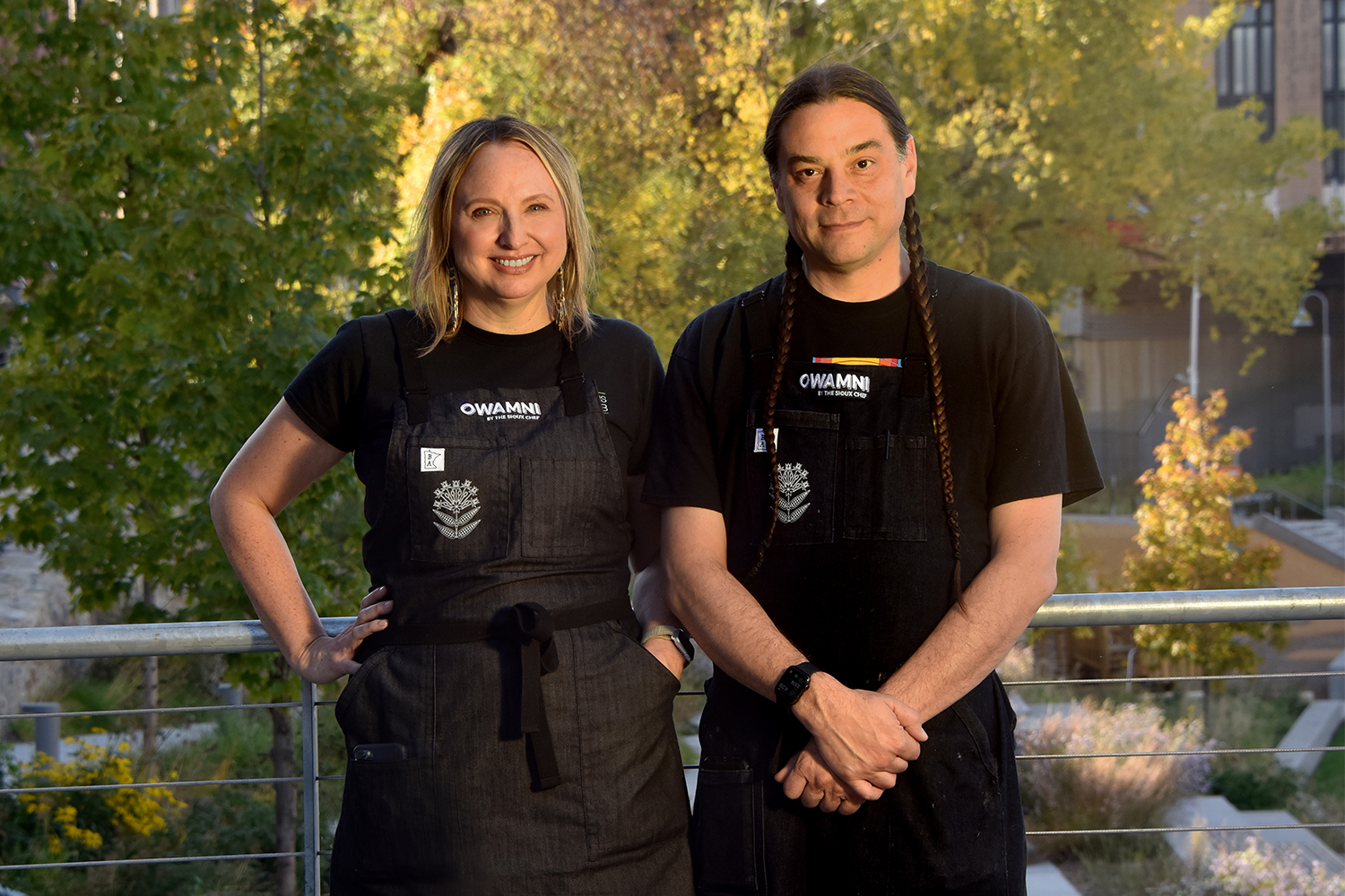 Dana Thompson and chef Sean Sherman of Owamni by The Sioux Chef in Minneapolis, Minnesota