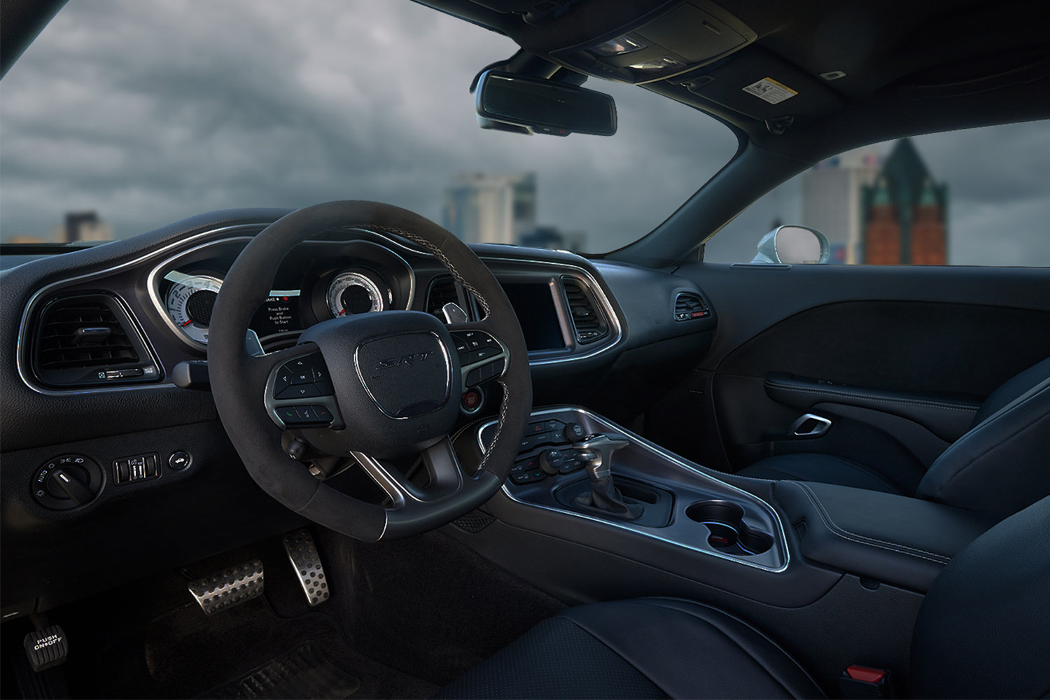 The interior of a Dodge Challenger SRT Demon from SpeedKore that's being given away by Omaze