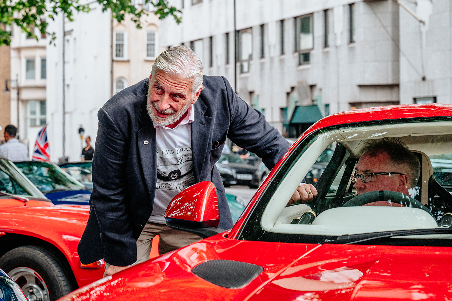 Les Edgar leans over the new TVR Griffith V8 sports car
