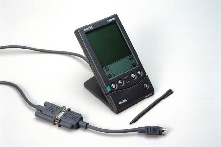 A PalmPilot handheld device from the 1990s. The Internet Archive is emulating apps from the device.