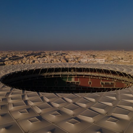 An aerial view of Al Thumama Stadium in Qatar which was built for the 2022 World Cup