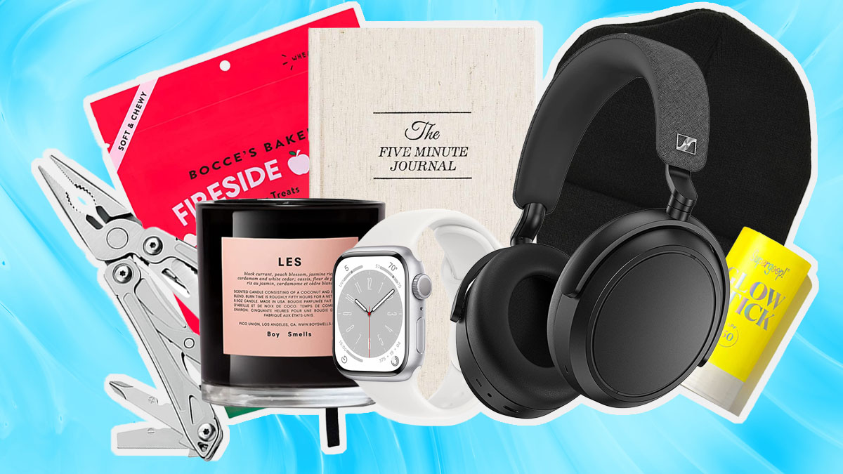 a collage of Amazon stocking stuffers on a grey background