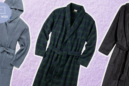 a collage of the best robes for men on a lavender towel background