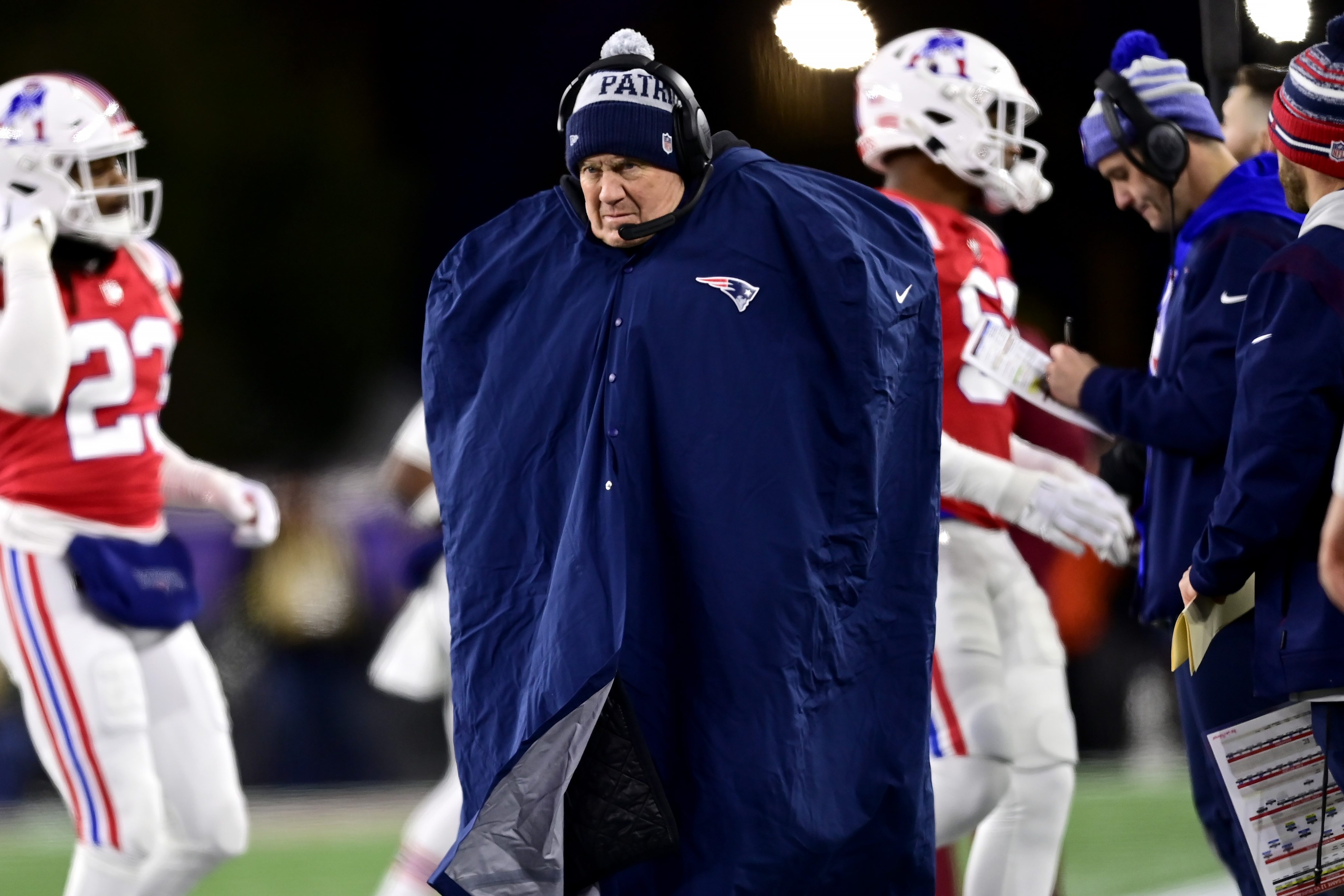 Bill Belichick looks on in against the Bills at Gillette Stadium.