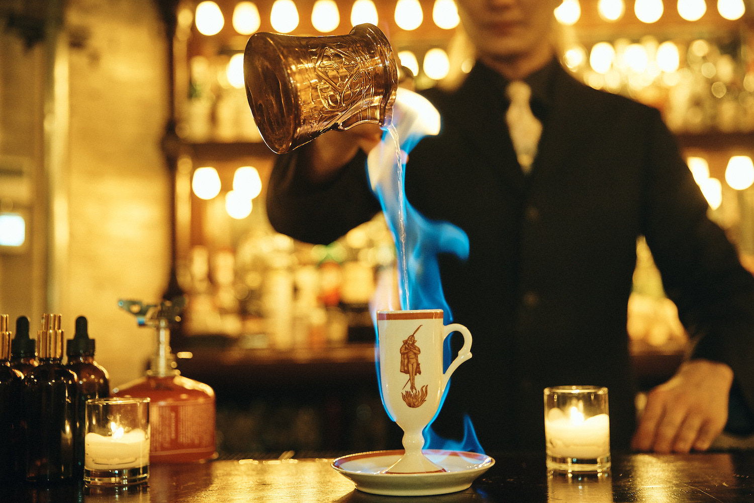 nightcap cocktail lit on fire at NR bar