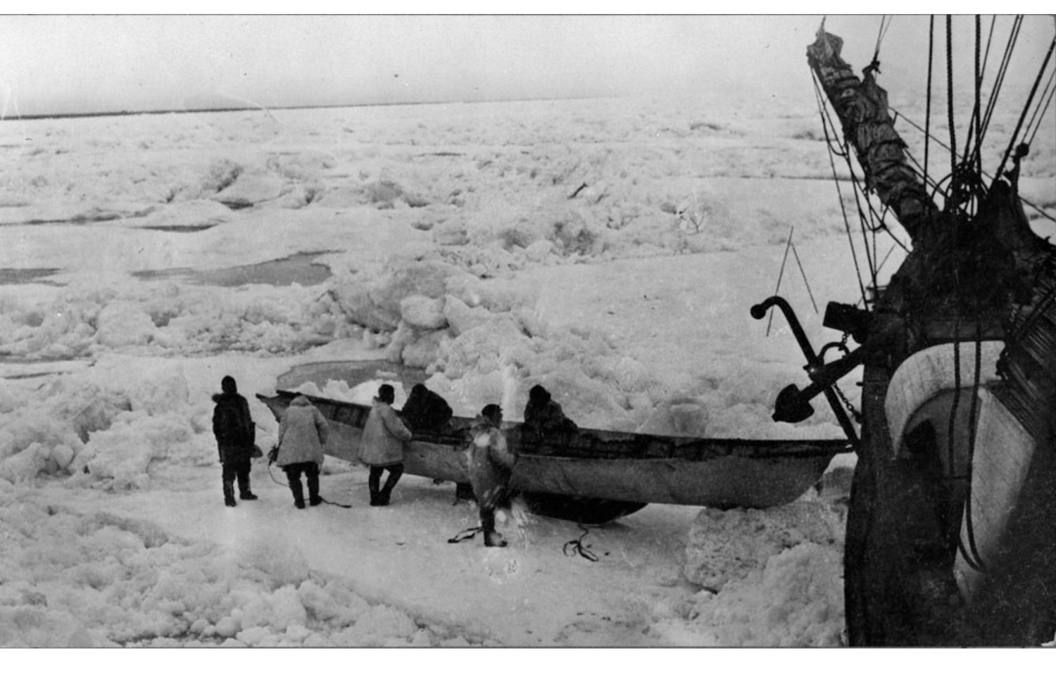 Taking a skin boat or "umiak" aboard the H.M.C.S. KARLUK