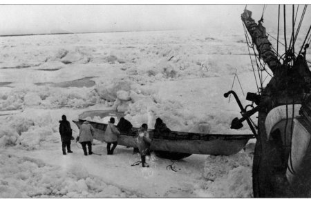 Taking a skin boat or "umiak" aboard the H.M.C.S. KARLUK