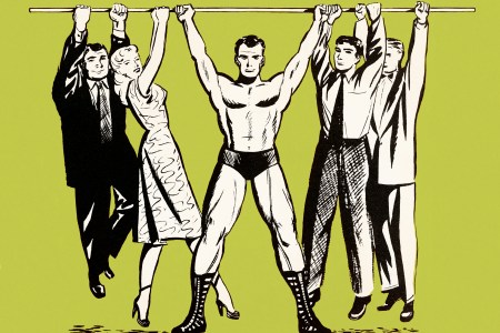 A cartoon of a strongman.