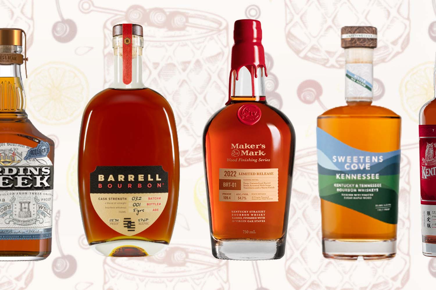 five bottles of bourbon from 2022
