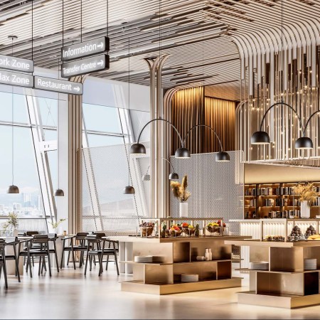 An airport lounge interior. Once the express domain of business travelers, airport lounges are now taking off with a wider array of fliers.