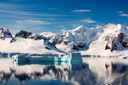 The Gerlache Strait separating the Palmer Archipelago from the Antarctic Peninsular off Anvers Island.