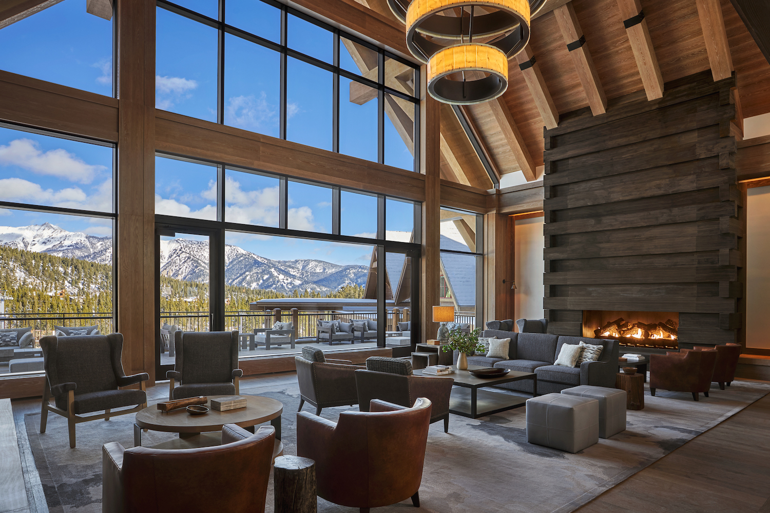 montage big sky resort lobby with fireplace