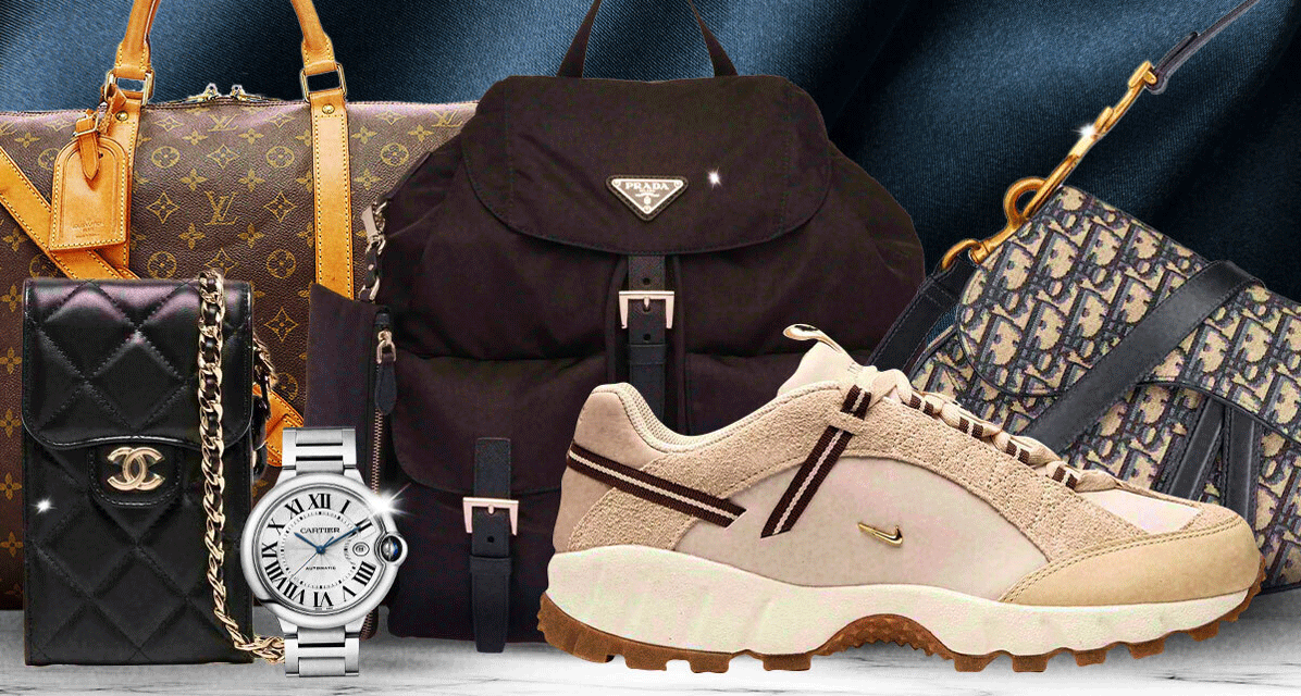 A collage of Valentine's Day gifts available on eBay, including sneakers, designer bags, watches and jewelry