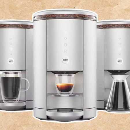 The Spinn Coffee Makers on a brown background