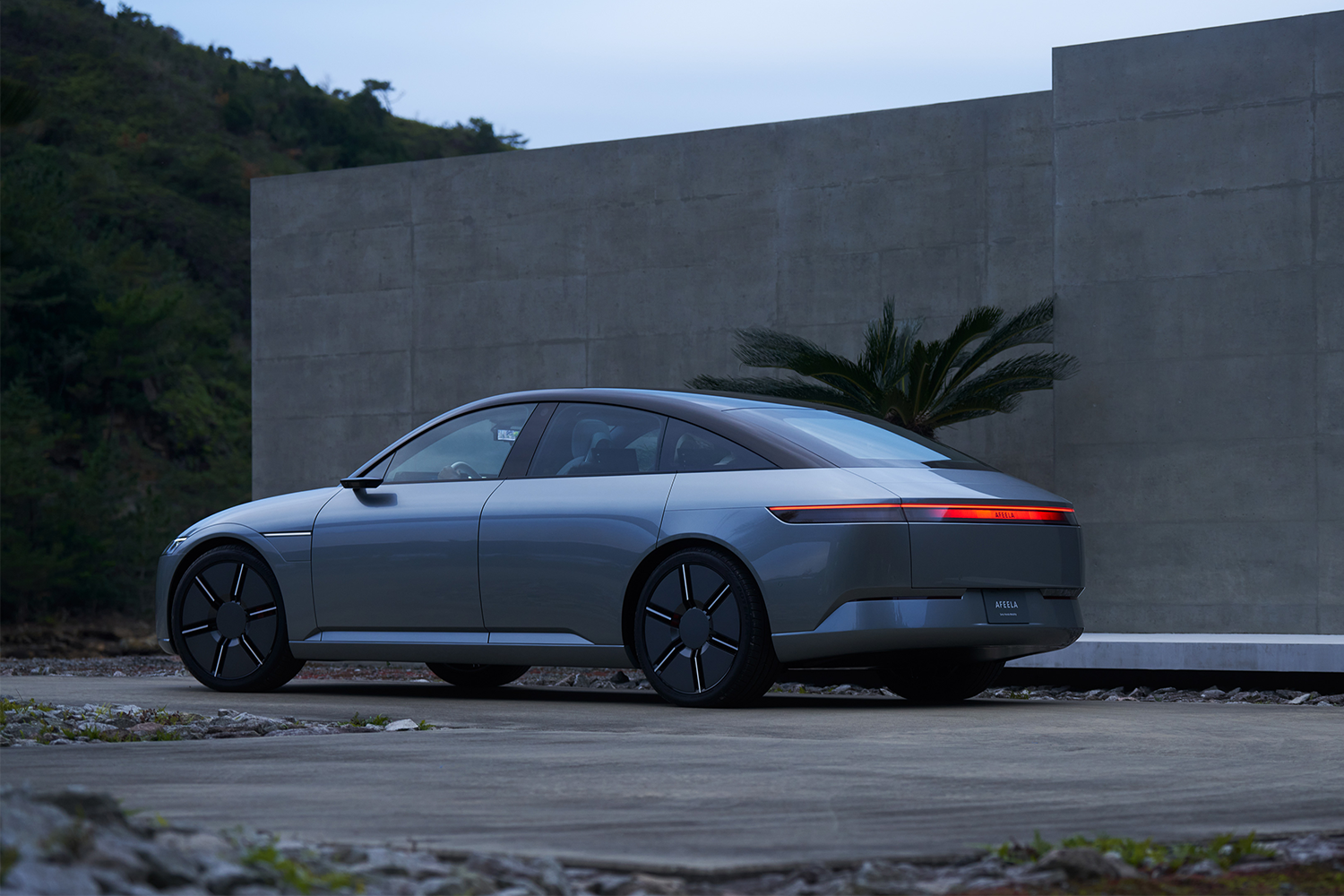 The rear end of the Afeela, an electric car prototype from Sony Honda Mobility announced at CES 2023