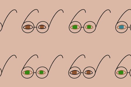 An illustration of different colored eyes in various spectacles.