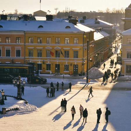 An aerial view of a square in Helsinki, Finland.