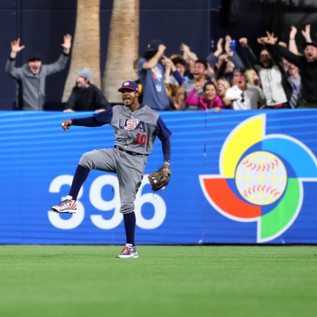 Adam Jones playing for USA Baseball in the World Baseball Classic.