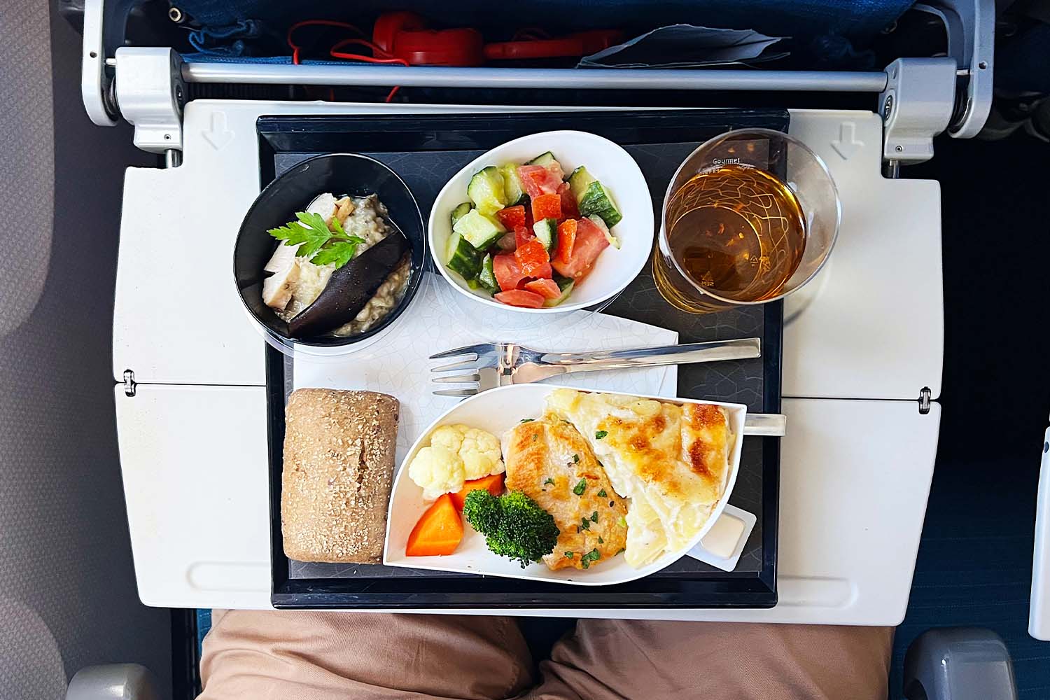 Aerial view of airplane meal