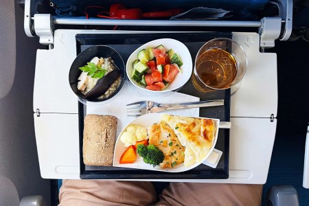 Aerial view of airplane meal