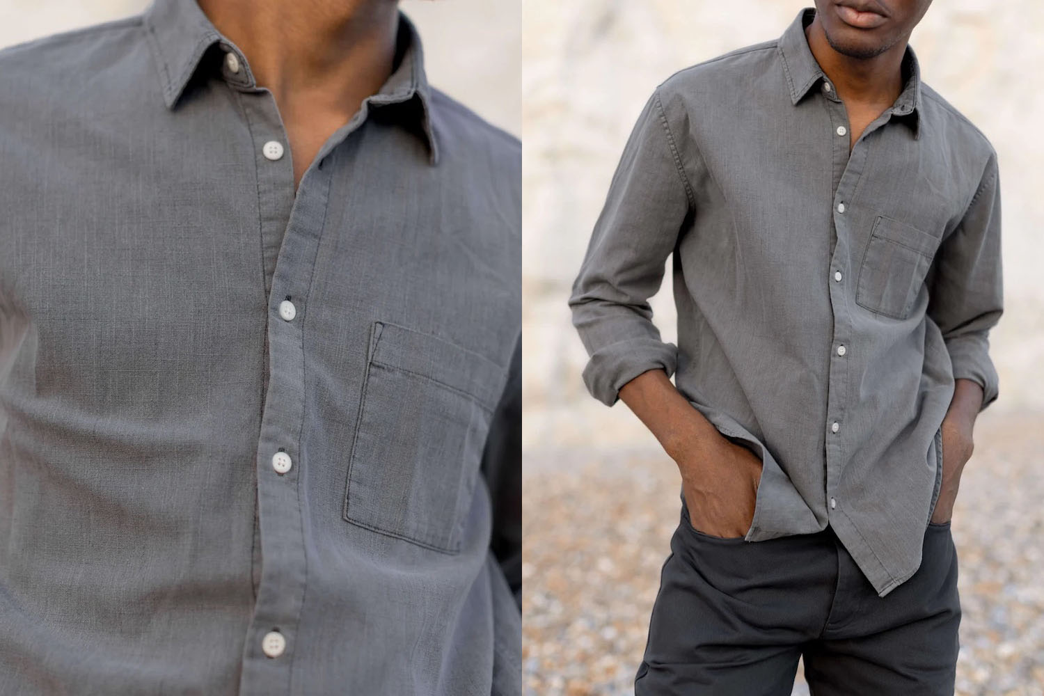 two model shots of the Alex Crane Porto Shirt outdoors