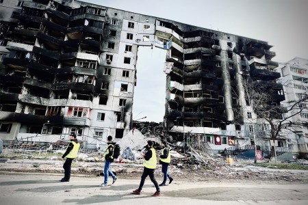 A bombed out building in Ukraine