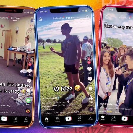 Three TikTok videos of young men using the term rizz.