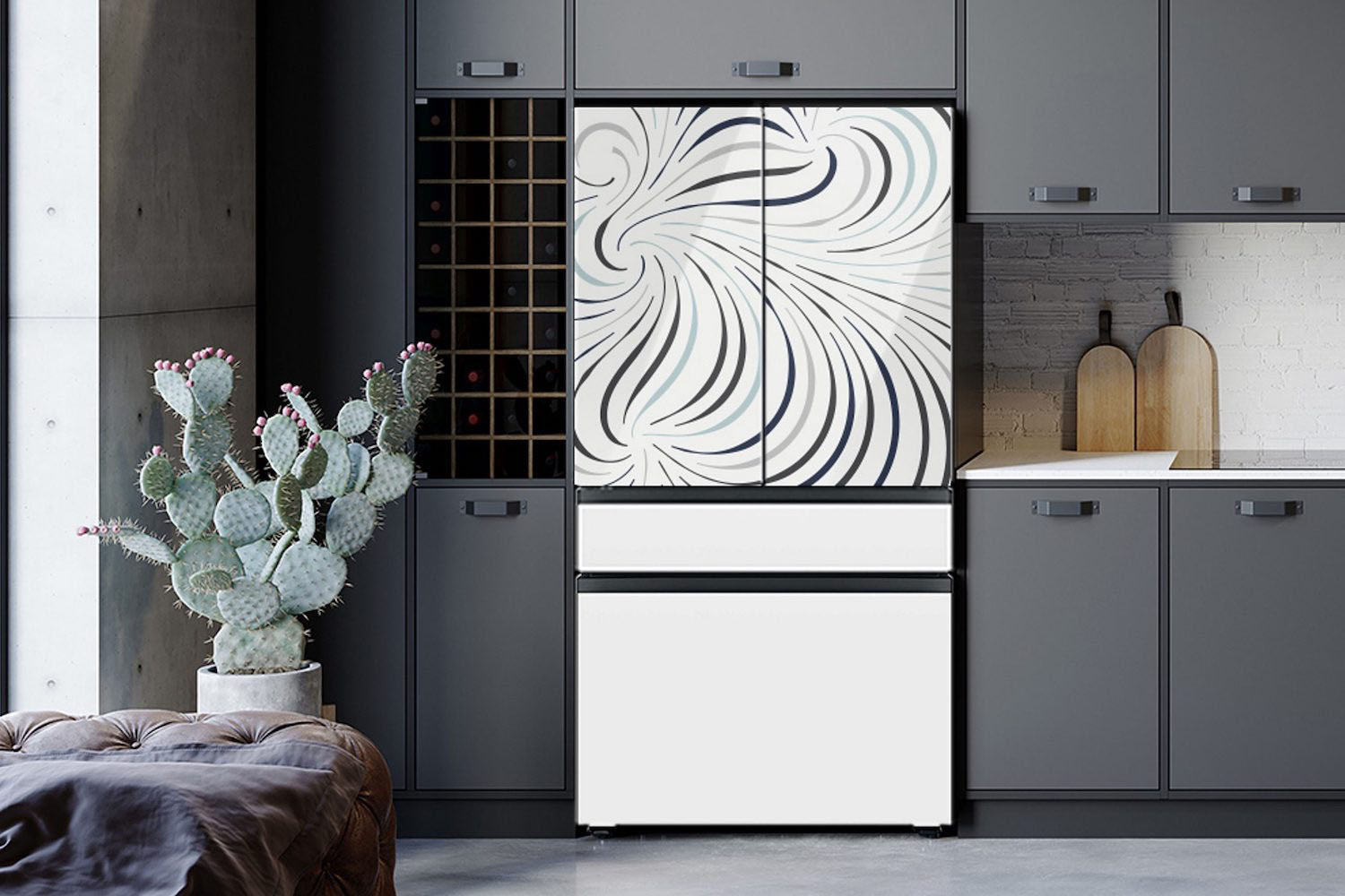 a kitchen with a bespoke Samsung tech fridge