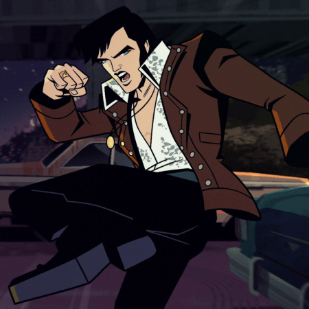 An image of "Agent Elvis," a new animated Netflix series starring Matthew McConaughey as a secret agent version of Elvis Presley