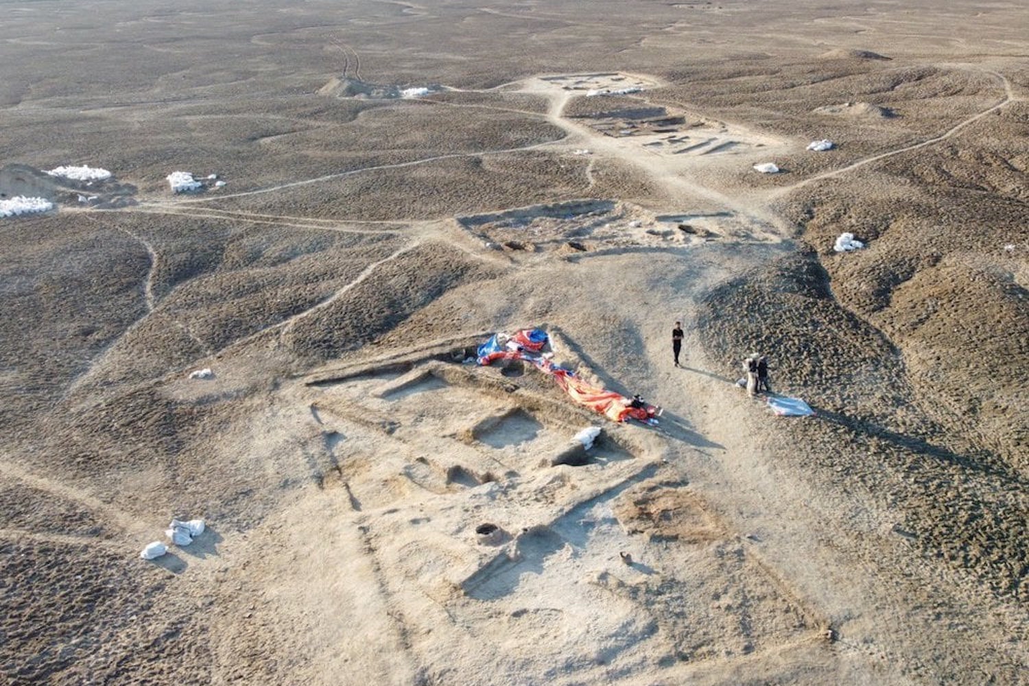 A drone view of the Lagash archeological site in Iraq where a 5,000-year-old tavern was found