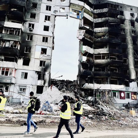A bombed out building in Ukraine
