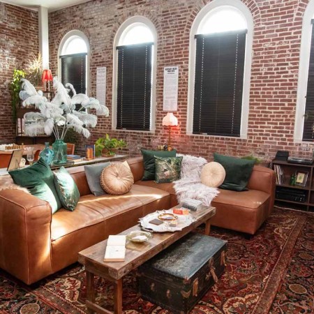 The living room of Old Forester's "The Sleepeasy," now available for three-night stays