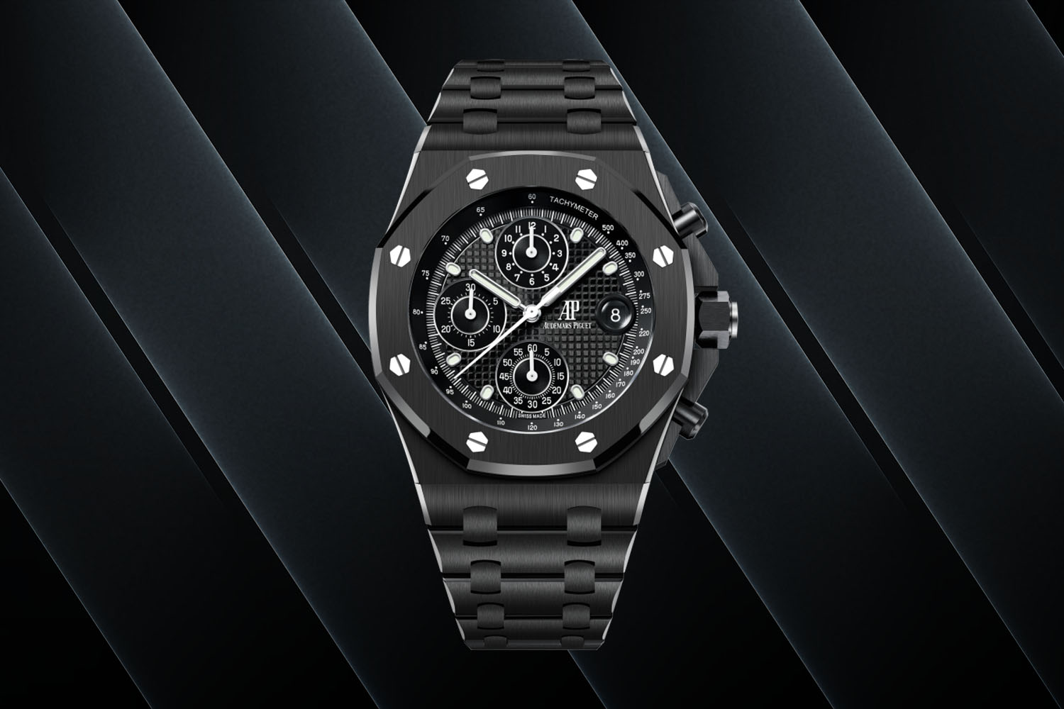 The Audemars Piguet Royal Oak Offshore Chronograph on a black background