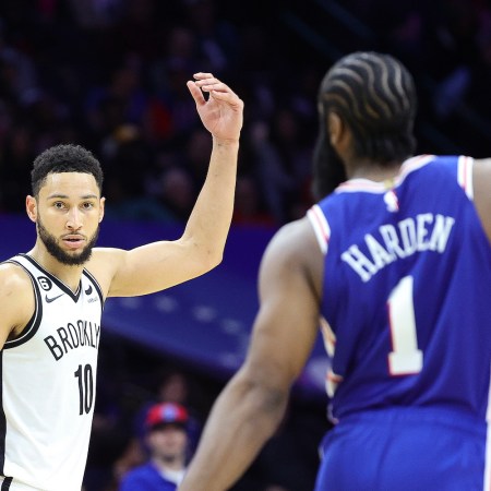 Ben Simmons #10 of the Brooklyn Nets gestures during the fourth quarter against the Philadelphia 76ers at Wells Fargo Center on January 25, 2023 in Philadelphia, Pennsylvania.