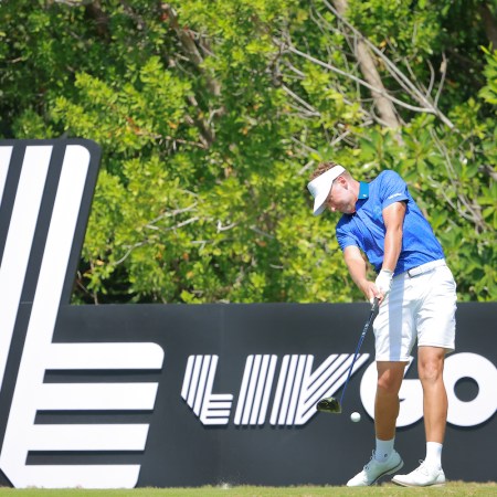 Ian Poulter of Majesticks GC plays his shot from the third tee during day three of the LIV Golf Invitational - Mayakoba at El Camaleon at Mayakoba on February 26, 2023 in Playa del Carmen, Mexico.