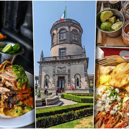 A collage of tacos and Chapultepec Castle in Mexico City. They're included in our travel guide to CDMX.