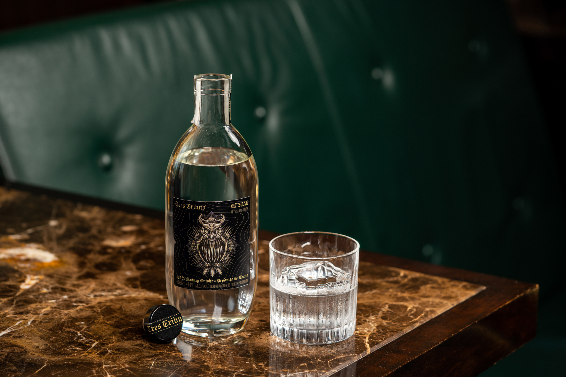 tres tribus mezcal on the rocks