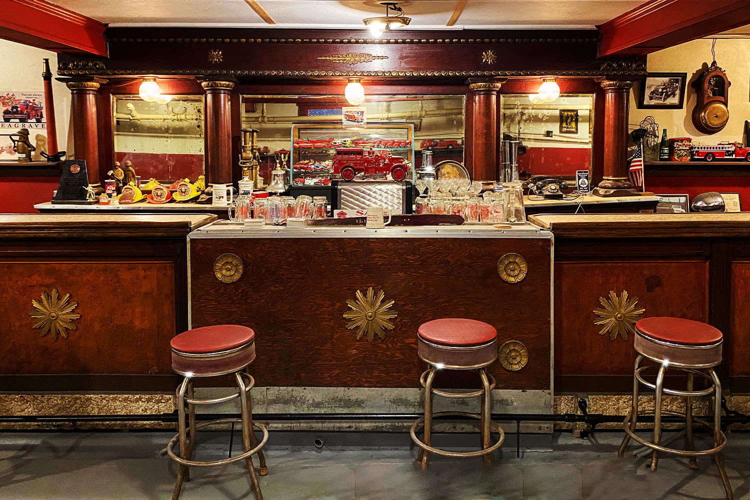 The bar (or "hosey") at the Columbia Fire Company