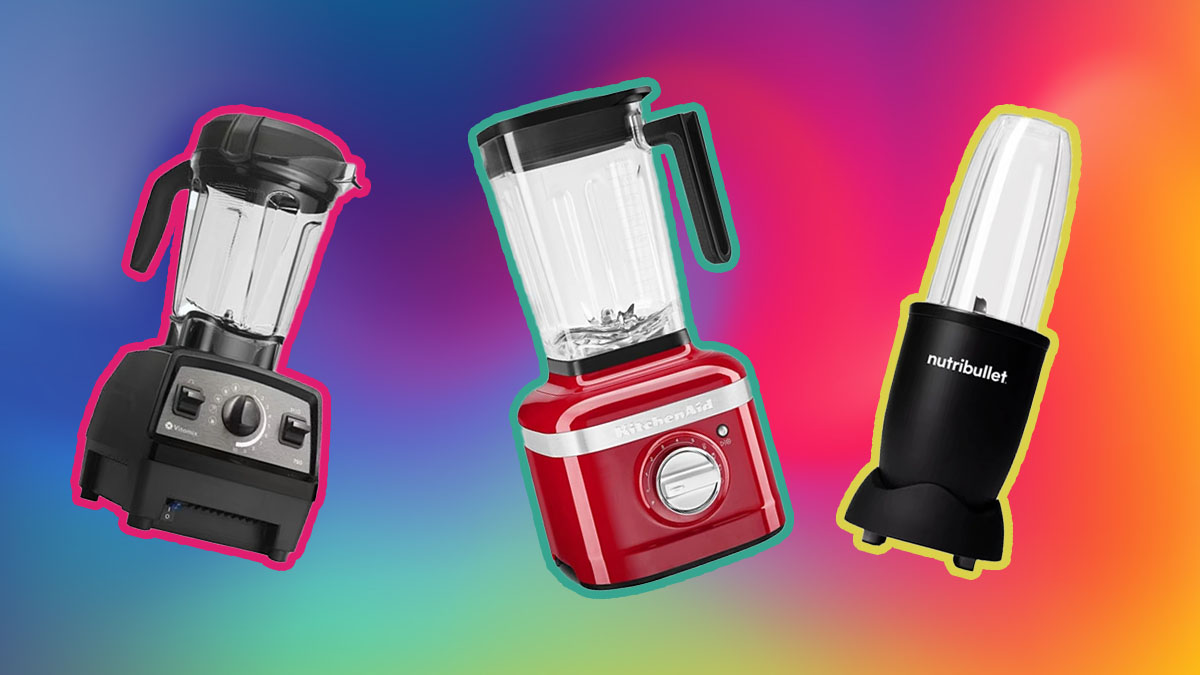 Three Blenders on an abstract blue and red background
