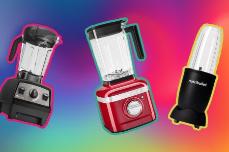 Three Blenders on an abstract blue and red background