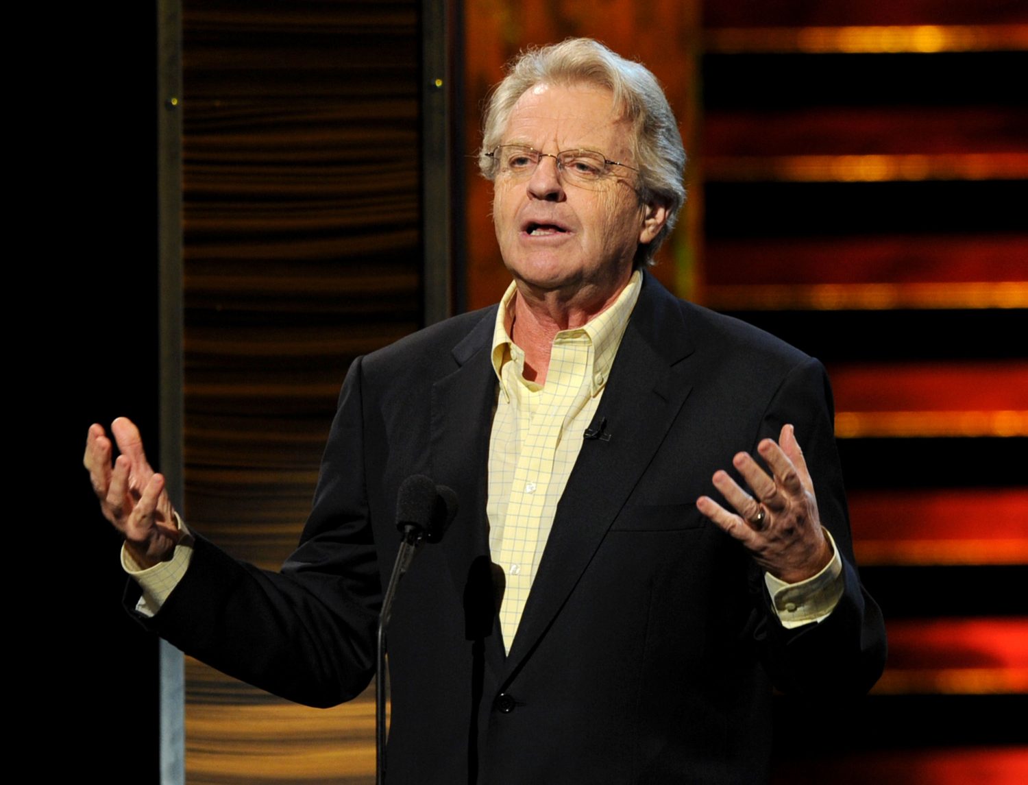 Talk show host Jerry Springer speaks onstage. He died on Thursday, April 27, 2023.