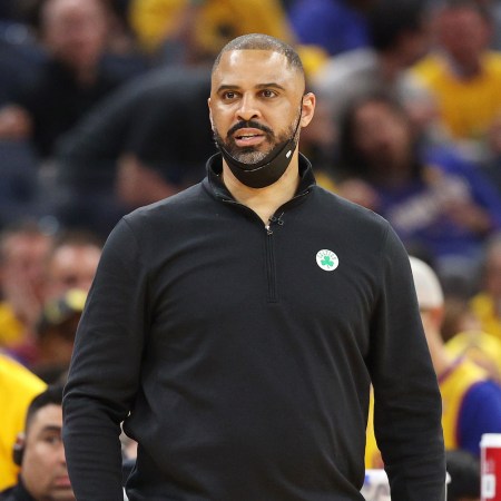 Head coach Ime Udoka of the Boston Celtics looks on during the second quarter against the Golden State Warriors in Game One of the 2022 NBA Finals at Chase Center on June 02, 2022 in San Francisco, California.