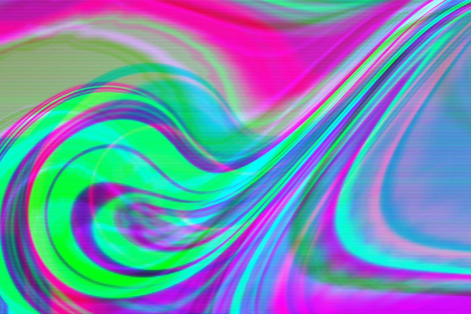 Abstract magenta pink, green, blue, purple neon rainbow wavy background
