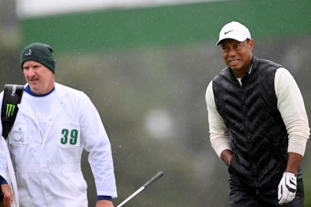 Tiger Woods of the USA walking up to the 18th green during the third round of the 2023 Masters Tournament at Augusta National Golf Club on April 08, 2023 in Augusta, Georgia.