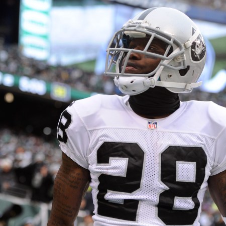 Phillip Adams of the Oakland Raiders at MetLife Stadium on December 8, 2013 in East Rutherford, New Jersey.