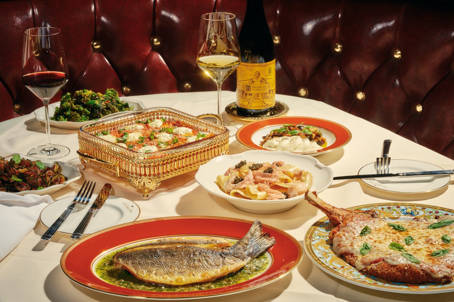 A wide spread of food and drinks on a table