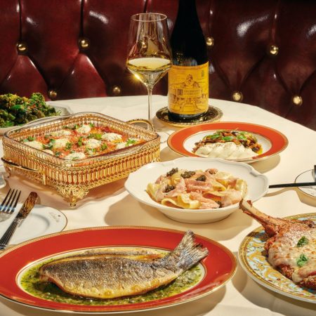 A wide spread of food and drinks on a table