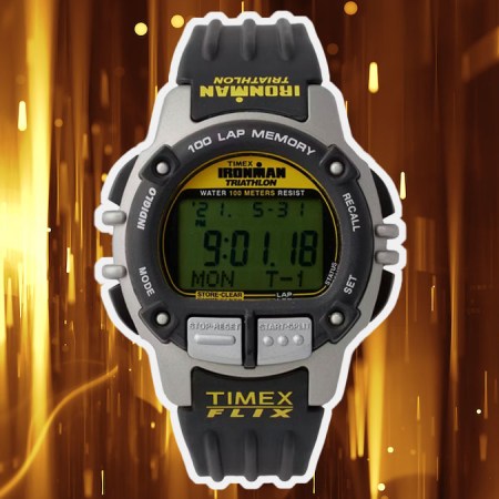 a Huckberry x Timex watch on a black and yellow background