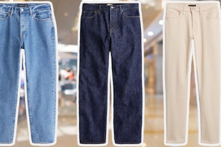 a trio of mall brand jeans on a mall background