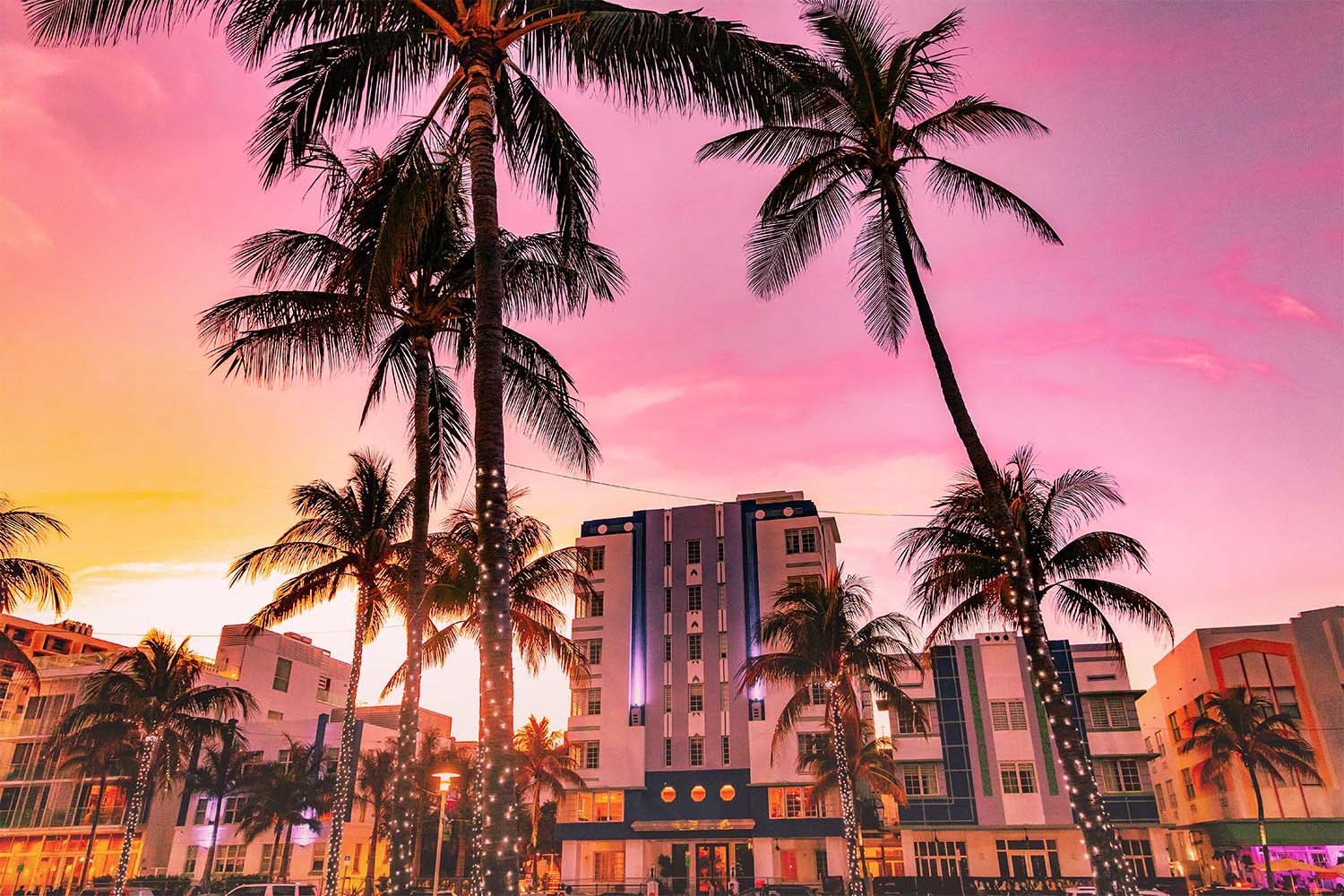 The waterfront of the famous Ocean Driver Art Deco district of Miami Beach